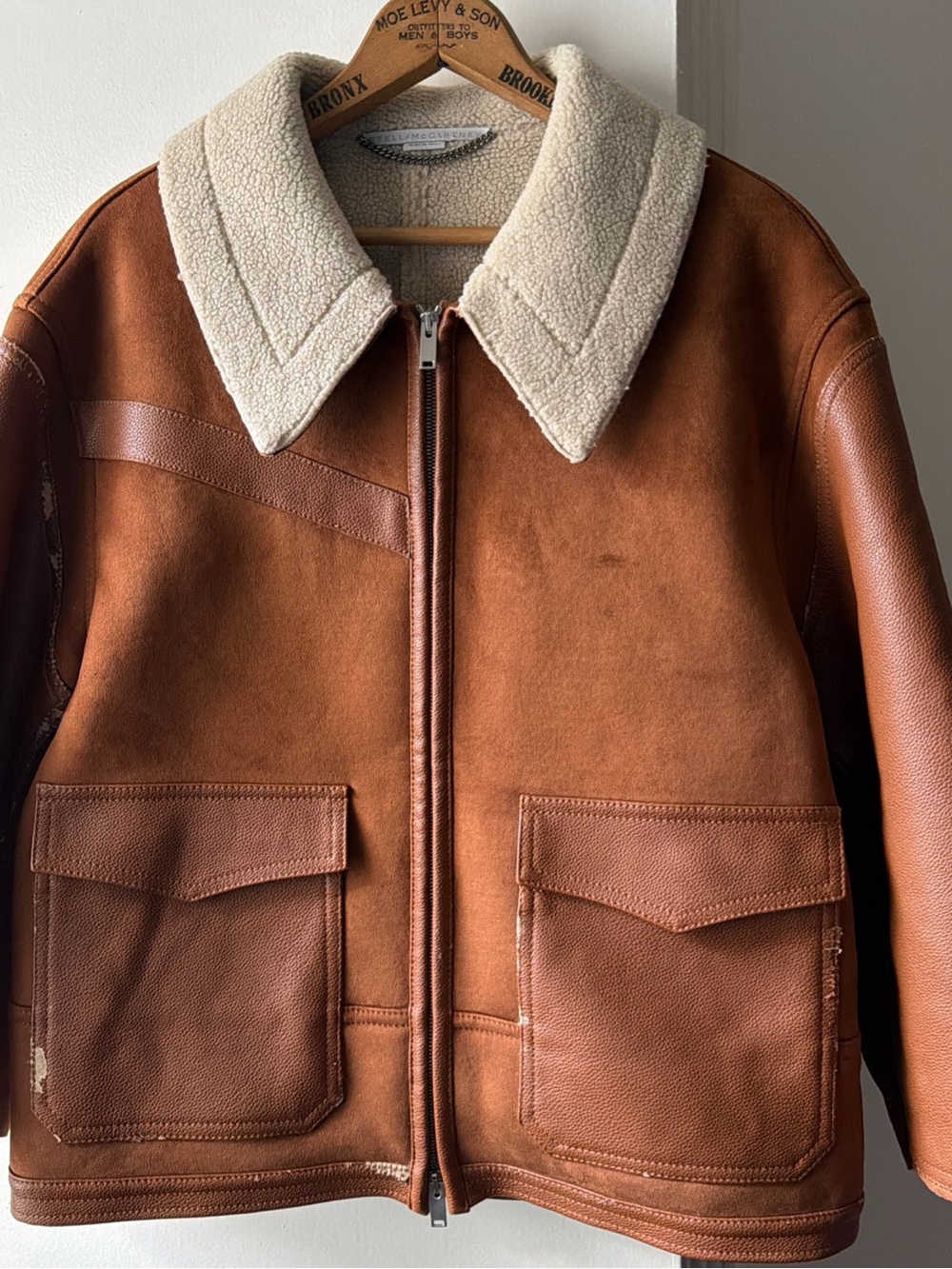 Stella McCartney Faux Shearling Faux Leather Jacket Tan Women’s 46 Made In Italy